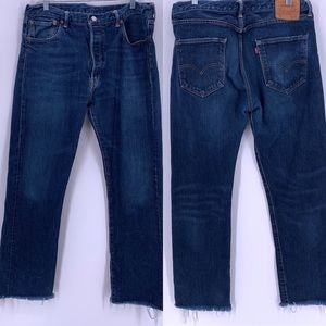 Levi’s 501 Mens Jeans Leather Patch Raw Hem 36x31